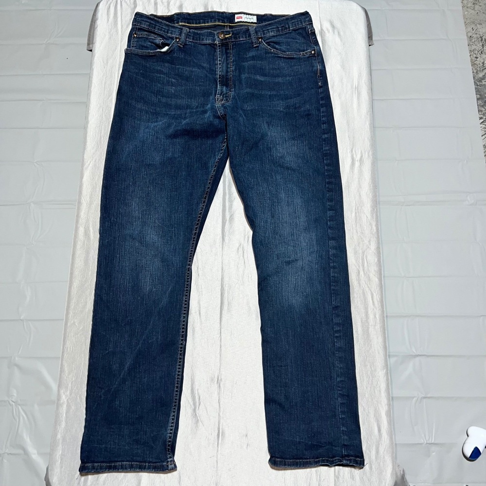 Wrangler Mens Straight Fit Dark Wash Denim Jeans Blue‎ 5-Pocket Size 37x31